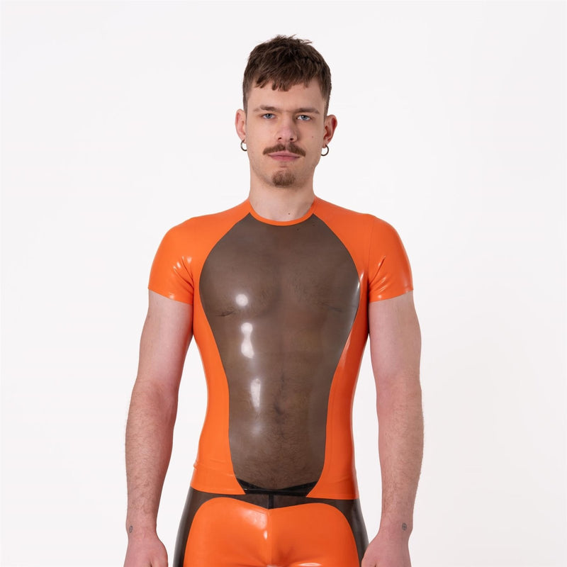 Chemise à manches courtes, semi-transparente, noir fumé/orange