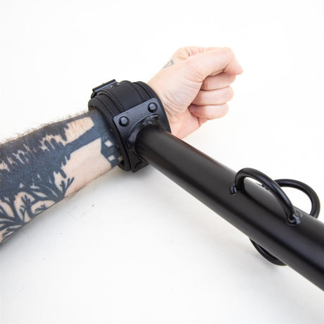 Big Barrel Spreader Bar, Neoprene Wrist Cuffs, 12", Black from Ballistic Metal.