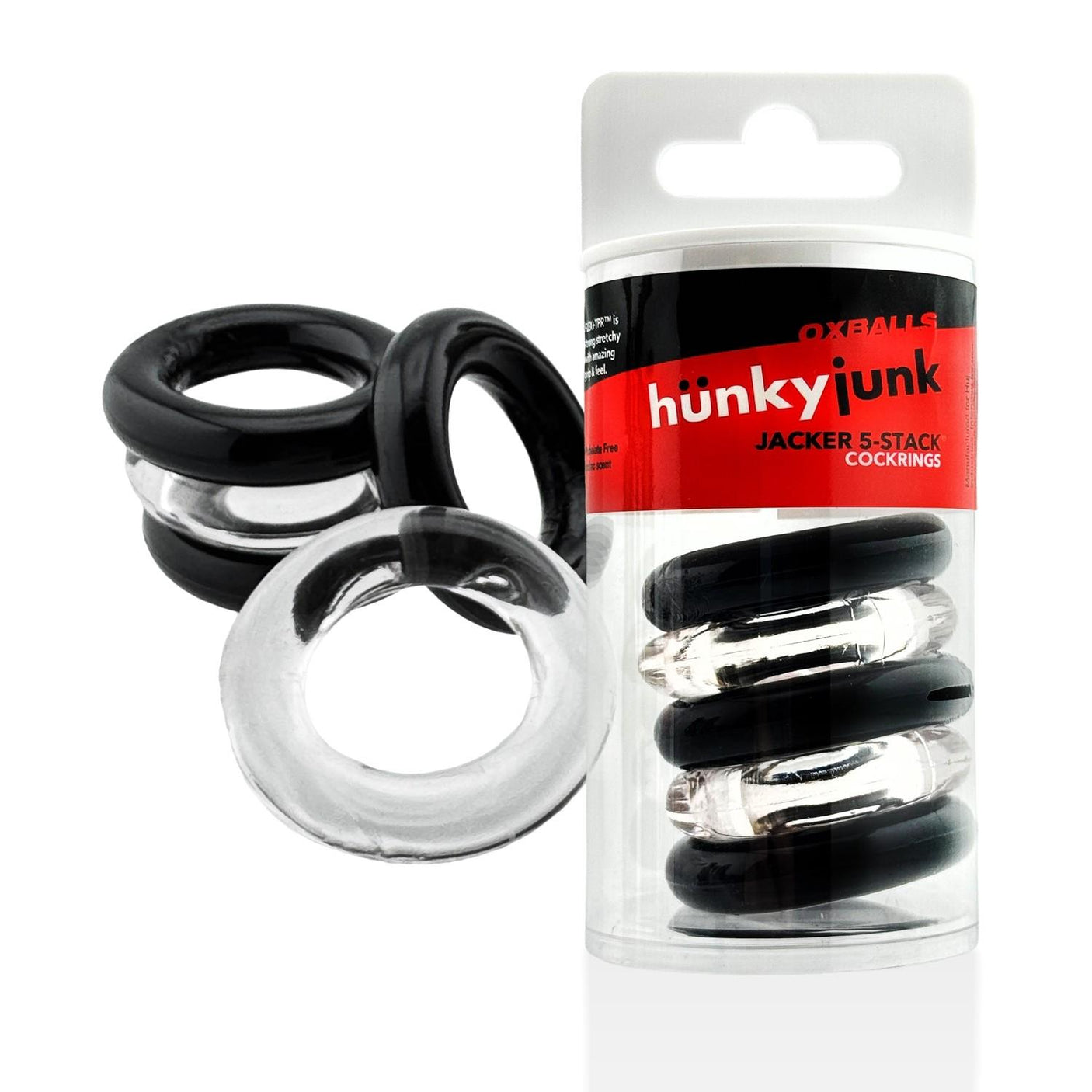 Oxballs Hünkyjunk, Jacker 5-Stack Cockrings, Clear/Black