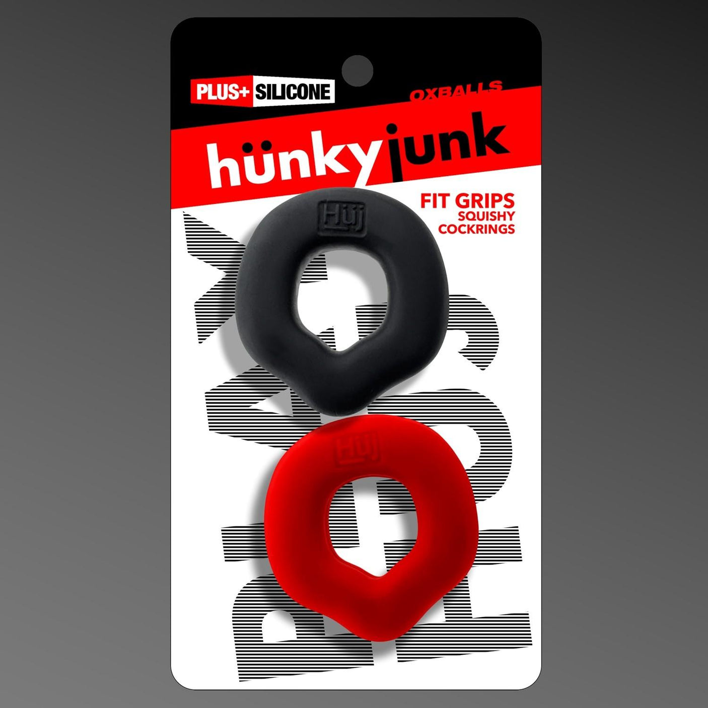 Oxballs Hünkyjunk, Fit Grips Cockrings 2 Pack, Black/Red