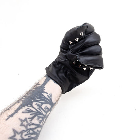 Pain Freak, Black Leather Spiked Spanking Gloves from Black Label.