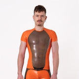 Chemise à manches courtes, semi-transparente, noir fumé/orange