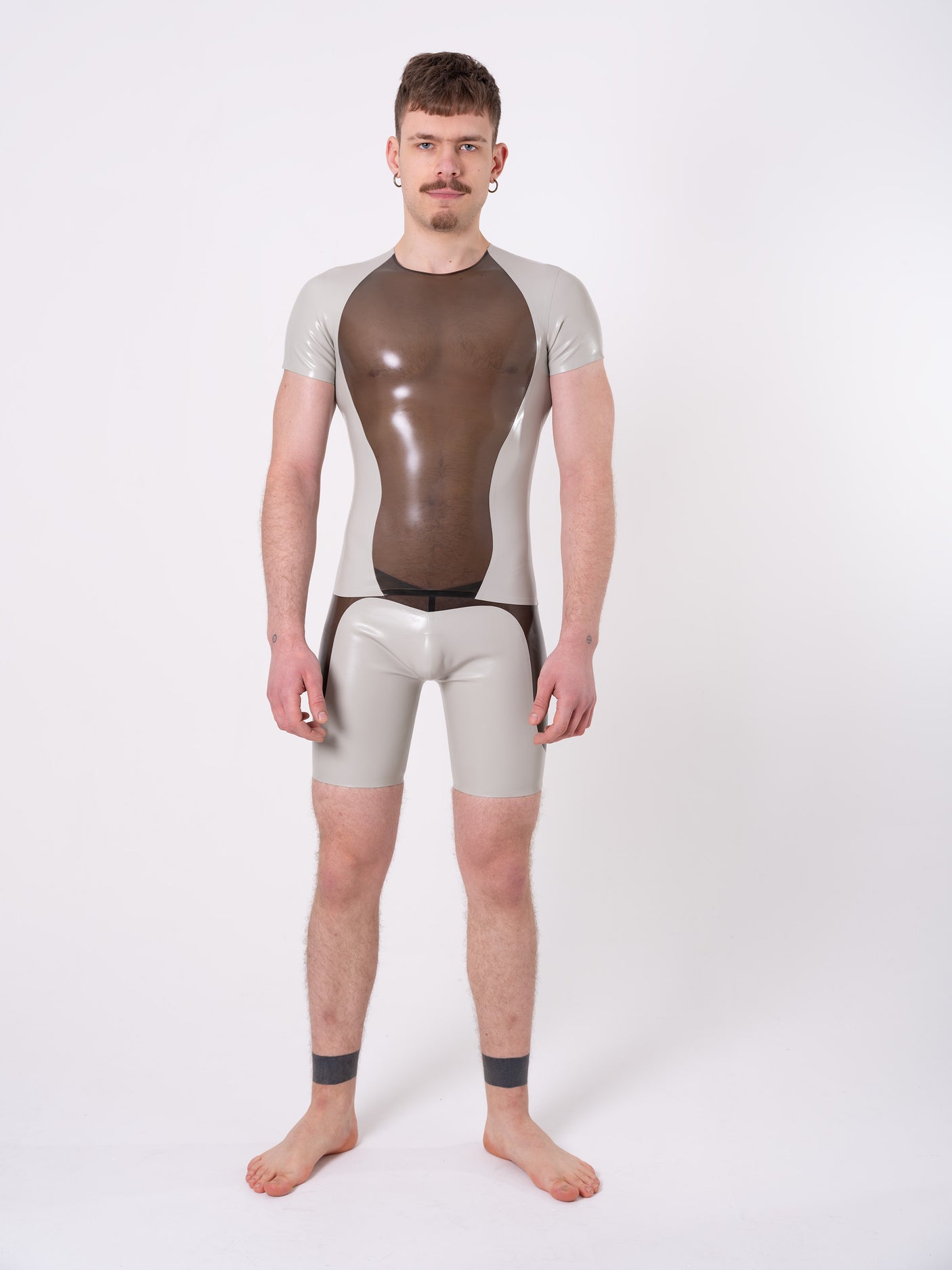 Chemise à manches courtes, noir fumé semi-transparent / gris clair