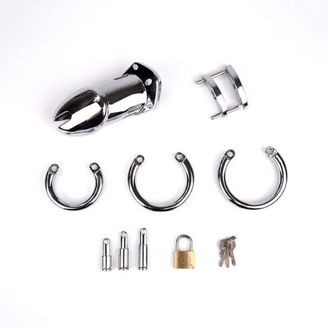 Large Metal Chastity, 3 Rings set from REGULATION.