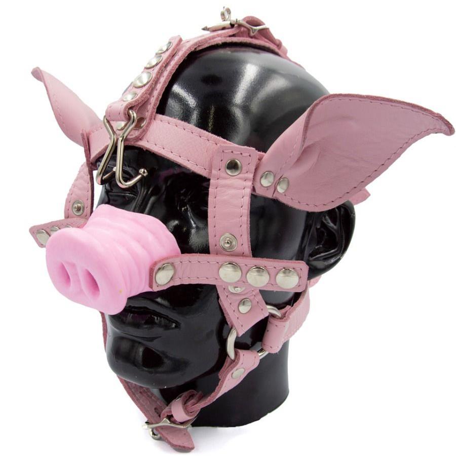 Leather Pig Head Harness, Pink from Mister B.