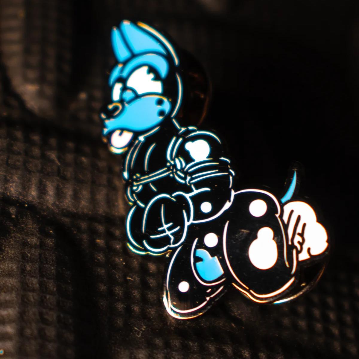 Rubber Dog Enamel Pin, Blue from James Newland Illustration.